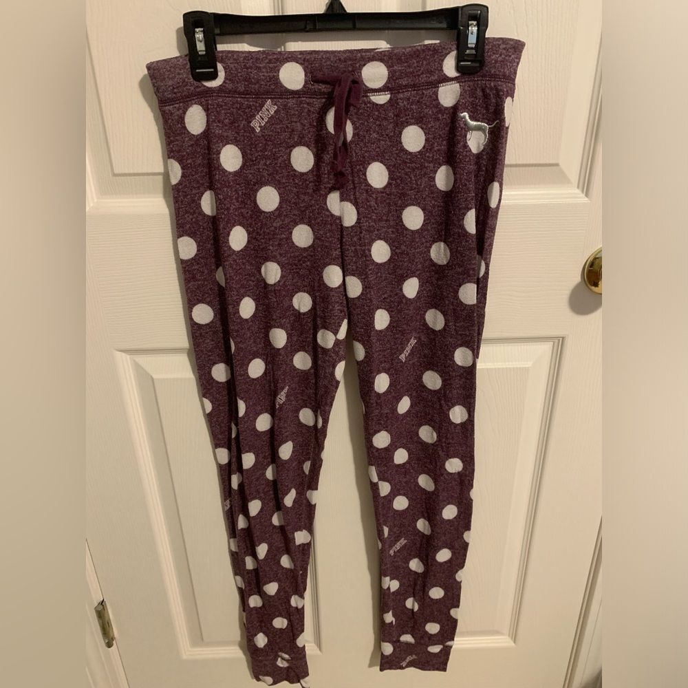 Size medium, purple polka dots pajama pants from pink